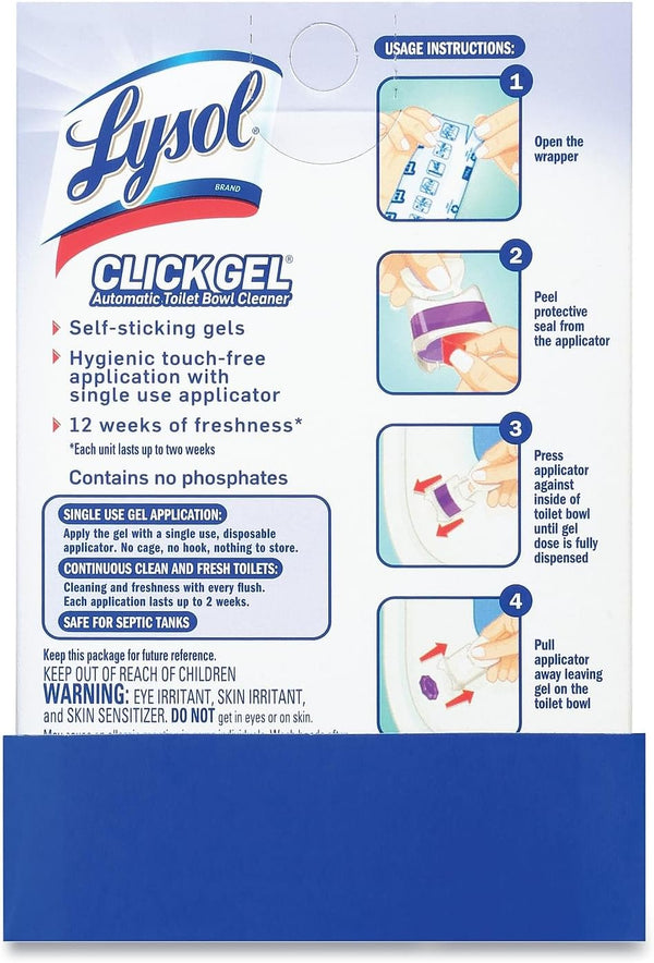 Lysol Click Gel Automatic Toilet Bowl Cleaner, for Cleaning and Refreshing, Lavender Fields, 6 Applicators (Pack of 1)