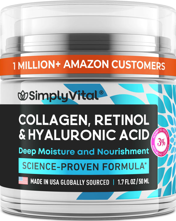 Simplyvital Collagen, Retinol & Hyaluronic Acid Cream - Anti-Aging Face Moisturizer for Face, Firming Skin Care Neck & DÃ©colletÃ© - Made in USA,