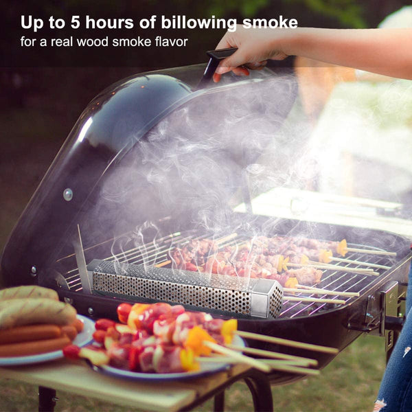 Pellet Smoker Tube, 1 Pack 12'' Smoker Tube with Brush, Premium Stainless Steel, 5 Hours of Billowing Smoke Tube Smoker for All Grill, Smoker,