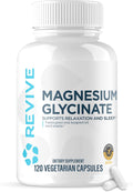 Revive MD Pure Magnesium Glycinate Capsules 200Mg High Absorption Supplement for Relaxation & Stress Relief - Organic Memory & Sleep Support Pills