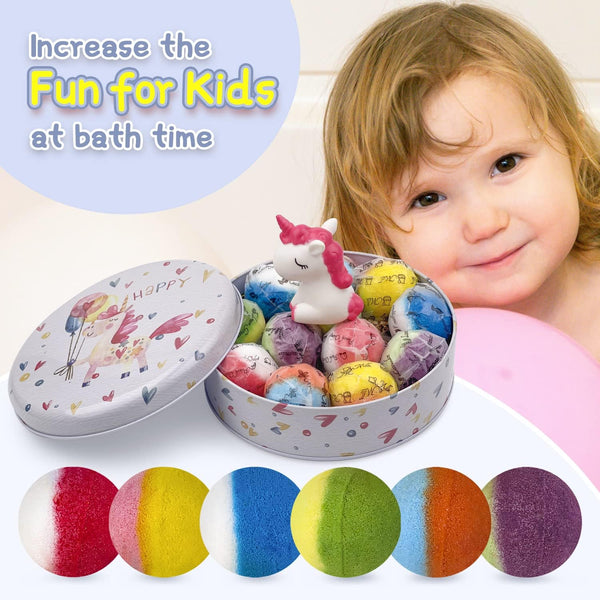 Bath Bombs for Kids, 12pcs Bath Bombs with Surprise Crystal Toys Inside, Handmade Natural and Organic Bubble Bath Fizzies, Birthday Easter Gift