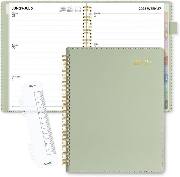 SUNEE 2025-2026 Weekly & Monthly Planner 9"X11.2" - 12 Month (July 2025 - June 2026), Vegan Leather Cover Planner Academic Year Calendar, Pocket,