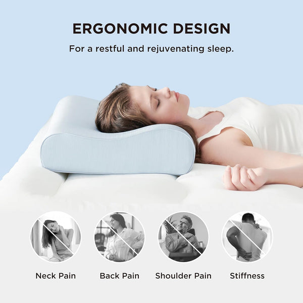 Bedsure Cervical Neck Pillow for Sleeping, Odorless Memory Foam with Cool-Touch Ice Pillowcases, Ergonomic Contour Pain Relief, Dorm Neck Support
