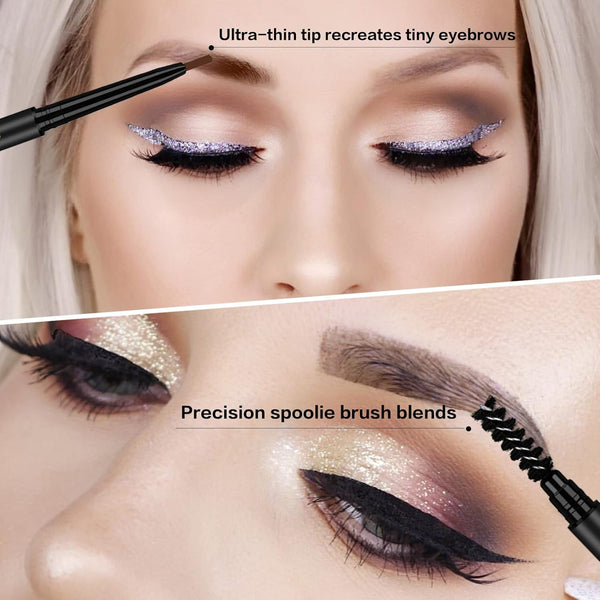 3 Pcs Waterproof Eyebrow Pencil Dark Brown, Premium Eye Brow Pencil Brn with Spoolie Brush, Longwearing for Perfect Brows, Professional,