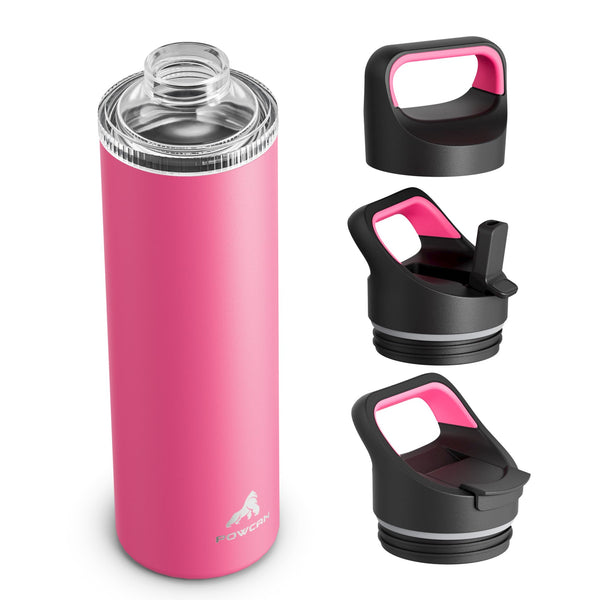 24 Oz Insulated Water Bottle for Sports: 3 Lids, Leakproof, Keep Cold 24H, Car Cupholder Friendly, Stainless Steel Water Flask with Straw and