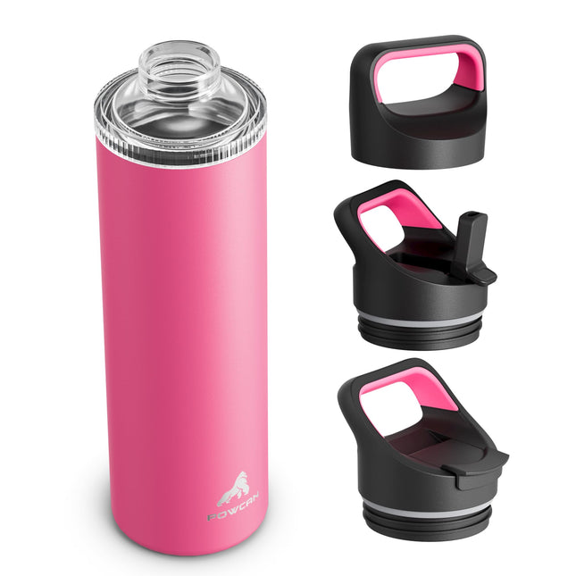 24 Oz Insulated Water Bottle for Sports: 3 Lids, Leakproof, Keep Cold 24H, Car Cupholder Friendly, Stainless Steel Water