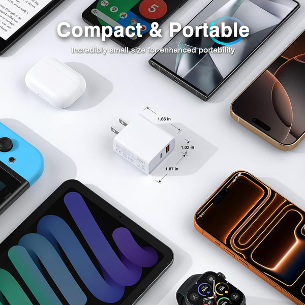 LCGENS USB C Wall Charger Block 20W, 2-Pack Dual Port PD Power Delivery Fast Type C Charging Block Plug Compatible with Iphone