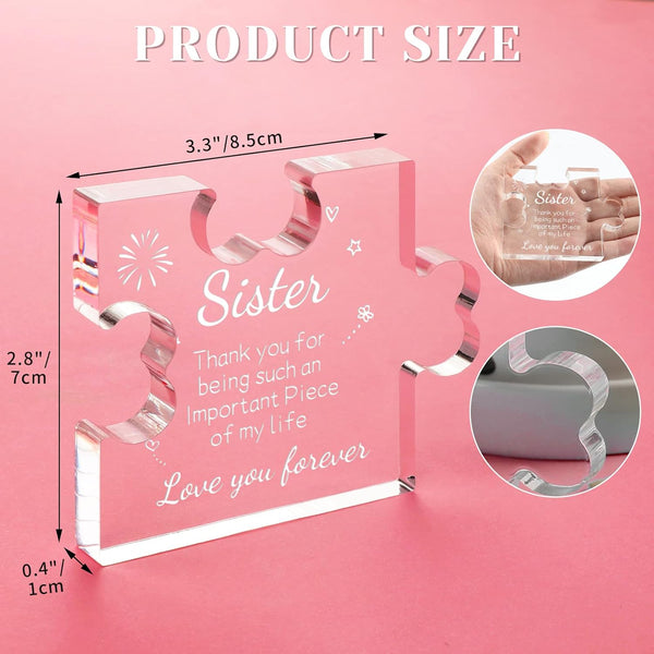 Funnli Sister Gifts from Sister Acrylic Puzzle Plaque - Sister Birthday Gift Ideas 3.35 X 2.76 Inch Desk Decorations - Sister Gifts Birthday