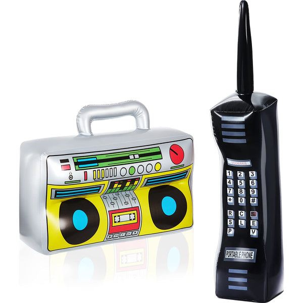 2 Pieces Inflatable Radio Boombox Inflatable Mobile Phone Props for 80S 90S Party Decorations Hip Hop Theme Birthdays Party Supplies