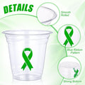 Baderke 50 Pcs Mental Health Awareness Green Ribbon Plastic Cups Bulk Disposable 12Oz Liver Cancer Awareness Plastic Cups for Transplant Bipolar