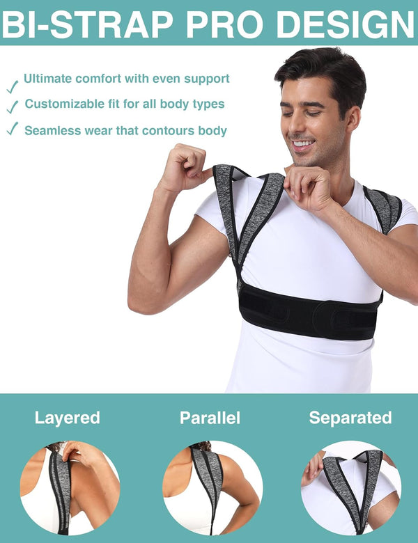 Posture Corrector for Women Men,Bi-Straps Back Straightener - Bamboo Fiber Back Brace Posture Corrector - Instant Upper Back Pain Relief