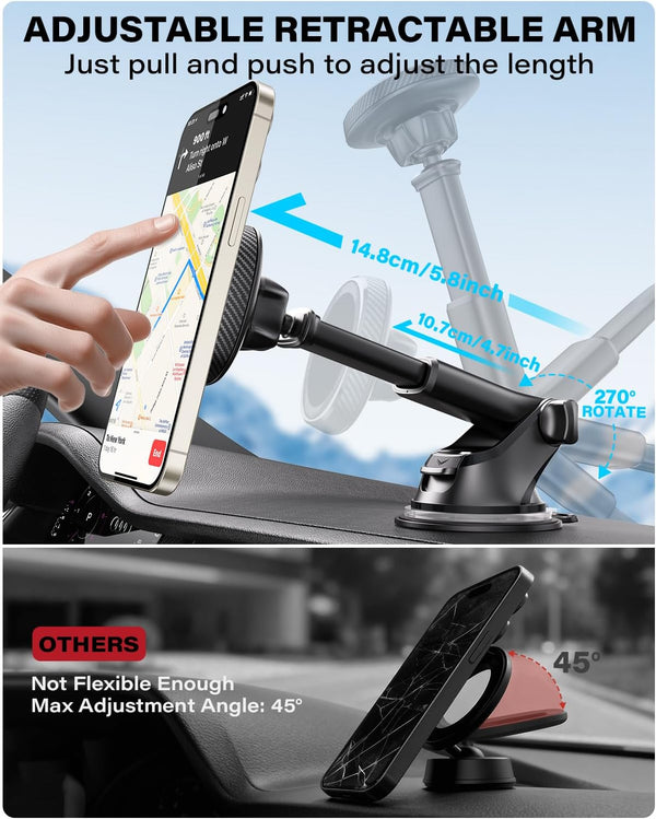 Apps2Car for Magsafe Car Mount, Magnetic Phone Holder for Car Dashboard Windshield Iphone Mount Holder Compatible with Iphone 16 15 14 13 12 Pro