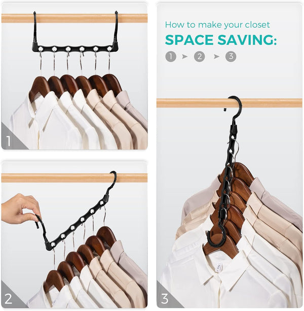 HOUSE DAY Space Saving Hangers 10 Pack, Black Magic Multi Organizer, Closet Storage System Space Saver, Collapsible Hangers for Clothes