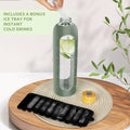 Glass Water Bottles 32 Oz - Motivational Drinking Glass Water Bottle with Silicone Sleeve, Straw & 2 Bamboo Lids - 1 Liter Clear Borosilicate