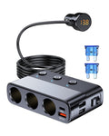 7 in 1 Cigarette Lighter Splitter, LIHAN 3 Socket Car Charger Adapter, Type-C QC3.0 PD 30W Charging, Dual USB Charging Ports, Independent