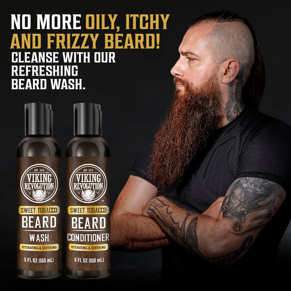 Viking Revolution Beard Wash and Beard Conditioner for Men with Argan Oil and Jojoba Oil - Beard Softener and Strengthener Beard Care Beard