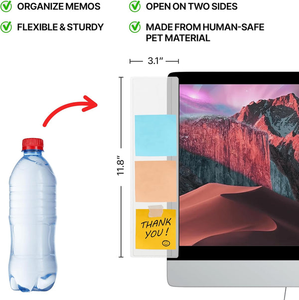 Monitor Memo Board 2Pcs - Flexible Clear PET Computer Screen Sticky Note Holder - Side Panel Message Organizer - Versatile Office Desk Accessories