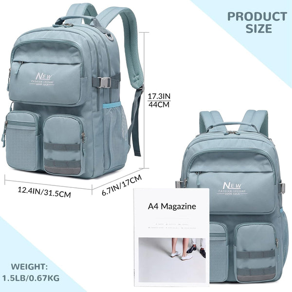 Water Resistant Backpack for Teen Girls Boys Students, Casual Multi Pockets Daypack with 15.6 inch Laptop pocket for Travel School College (Grey