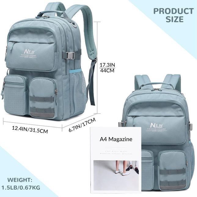 Water Resistant Backpack for Teen Girls Boys Students, Casual Multi Pockets Daypack with 15.6 inch Laptop pocket for Tra