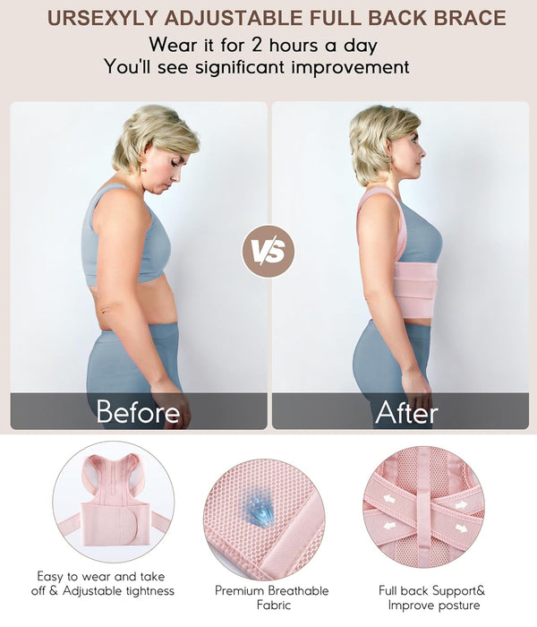 URSEXYLY Back Brace Posture Corrector for Women Adjustable Shoulder Straightener Full Back Support Upper and Lower Back Pain Relief,Spine Back