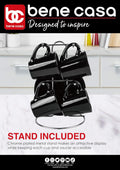Bene Casa Black 9-Pc Espresso Set W/Metal Stand, 4 Espresso Cup Set, Cup & Saucer Set, Color Negro Juego De 4 Tazas Y 4 Platos Con Stand De Metal
