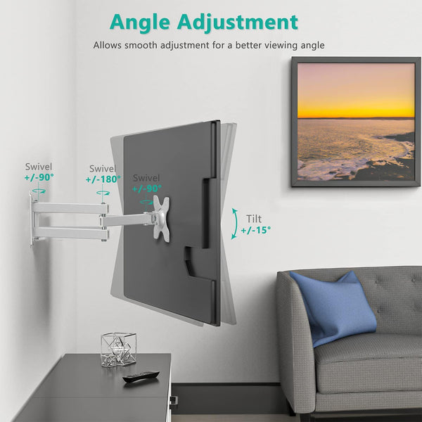 WALI TV Wall Mount Articulating LCD Monitor Full Motion 15 Inch Extension Arm Tilt Swivel for Most 13 to 32 Inch LED TV Flat Panel Screen with