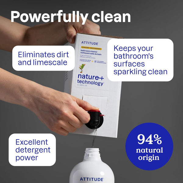 ATTITUDE Bathroom Cleaner, EWG Verified, Plant- and Mineral-Based Ingredients, Vegan and Cruelty-Free Household Products, Citrus Zest, 27.1 Fl Oz