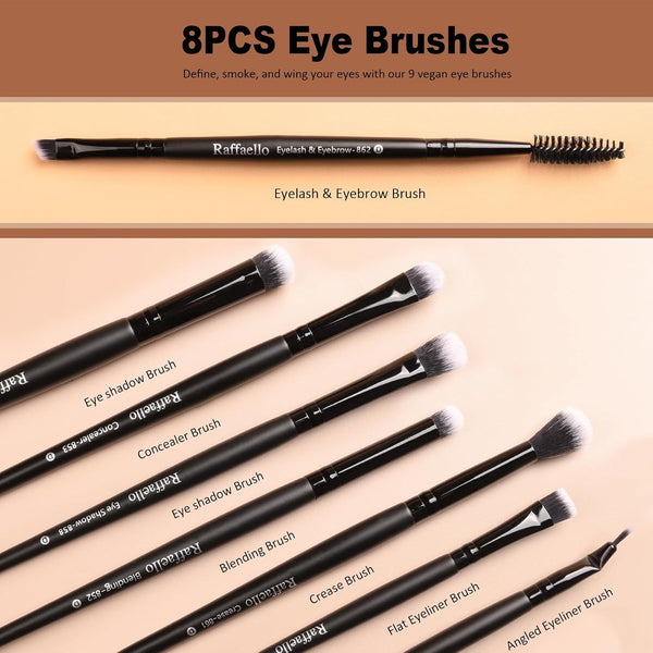 Raffaello Makeup Brushes 15Pcs Makeup Brush Set Premium Synthetic Powder Foundation Contour Blush Concealer Eye Shadow Blending Liner Make up