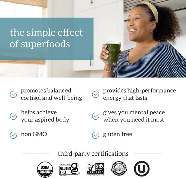 Organifi Green Juice - Powder Supplement with Organic Spirulina, Ashwagandha, and Chlorella - Helps Achieve Fitness Goals and Reduce Cortisol