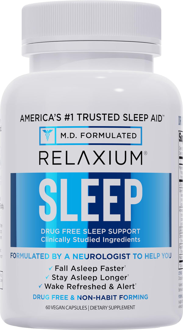 Relaxium Sleep Aid, Dietary Supplement, Non-Habit Forming, Supports Longer and Better Sleep, 60 Capsules, 30-Day Supply