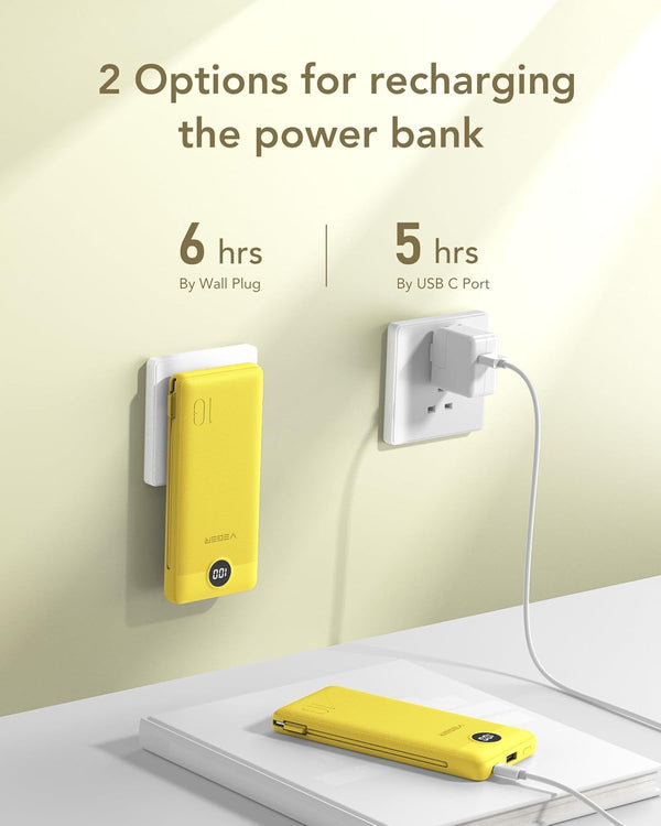 VEGER Portable Charger for Iphone with Built in Cables and Wall Plug, 10000Mah Slim Fast Charging USB C Power Bank, Travel Essential Battery Pack