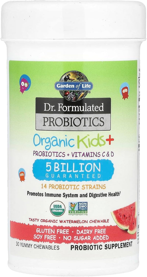 Garden of Life Dr. Formulated Probiotics Organic Kids+ plus Vitamin C & D - Watermelon - Gluten, Dairy & Soy Free Immune & Digestive Health