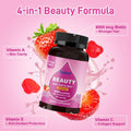 Beauty Gummies No Sugar Added, Hair Skin and Nails Gummies with Vitamins a C E, Natural 6000Mcg Biotin Gummies for Women Men, GMO Free, Gluten