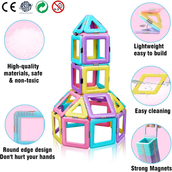Magnetic Tiles Toys for 3 4 5 6 7 8+ Year Old Boys Girls Upgrade Macaron Castle Blocks Building Set for Toddlers STEM Creativity/Educational Toys