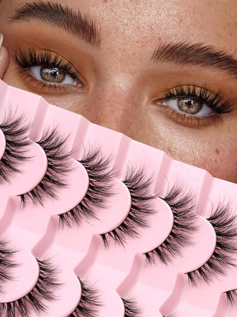 Lashes Natural Cat Eye Lashes Wispy Eyelashes 15Mm False Eyelashes Wispy Lashes 3D Volume Strip Eyelashes Thin Cotton Band Soft Fake Eyelashes