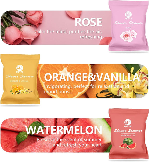 Shower Steamers Aromatherapy for Women and Men, 24-Pack Organic Shower Bombs with Essential Oil, Rose, Watermelon, Tea Tree, Orange, Sea Salt,