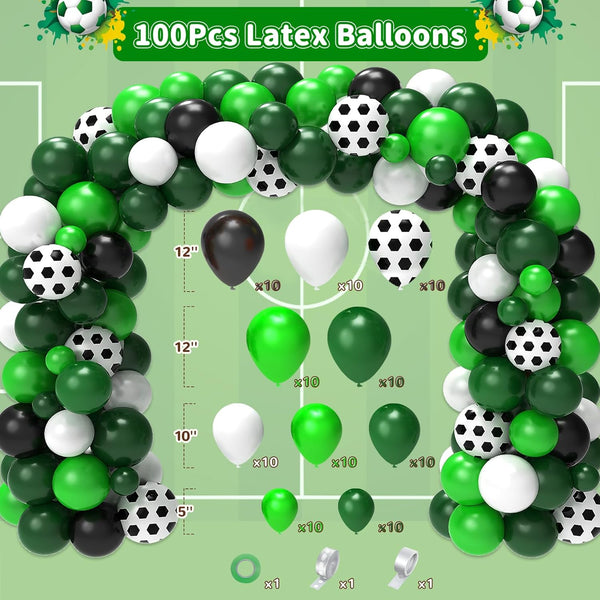 Soccer Party Decorations, 122Pcs Soccer Birthday Party Decorations Supplies with Latex Balloons Happy Birthday Banner Tablecloth and Cake Toppers