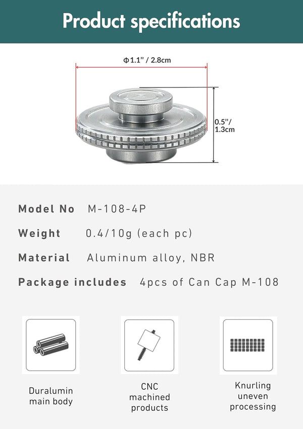 CAMPINGMOON 4Pcs Cap for Camping Gas Fuel Canister with EN417 Lindal Valve M-108-4P