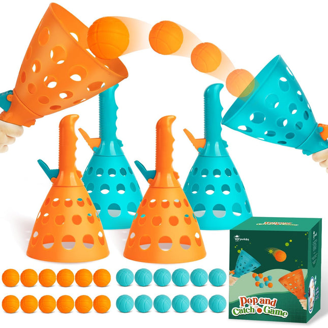 punkdog Pop and Catch Ball Game with 24 Balls and 4 Catch Launcher Baskets - Outdoor Indoor Game Activities, Christmas B