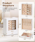 Homde Jewelry Organizer Girls Women Jewelry Box for Necklaces Rings Earrings Gift Bracelets Storage Case (White + Gold)