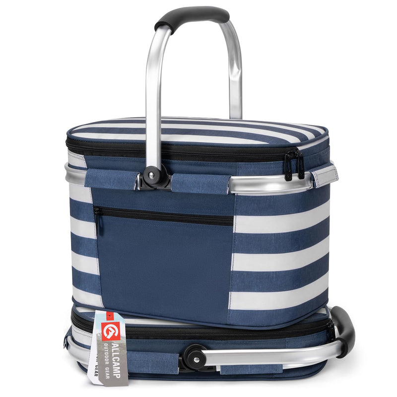 ALLCAMP Insulated Cooler Bag Portable Collapsible Picnic Basket Cooler with Sewn in Frame (Medium Cherry Pattern)