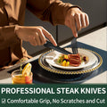24-Piece Black Silverware Set with Steak Knives, Black Flatware Set for 4, Food-Grade Stainless Steel Tableware Cutlery Set, Mirror Finished