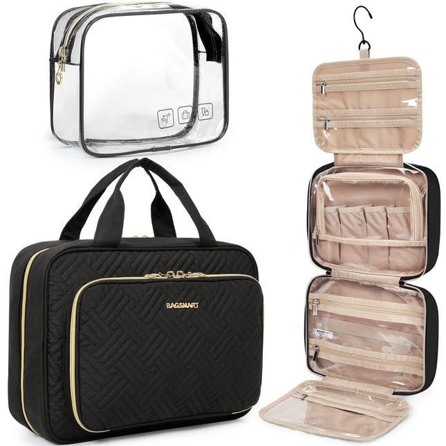 BAGSMART Toiletry Bag Hanging Travel Makeup Organizer with TSA Approved Transparent Cosmetic Bag Makeup Bag for Full Siz