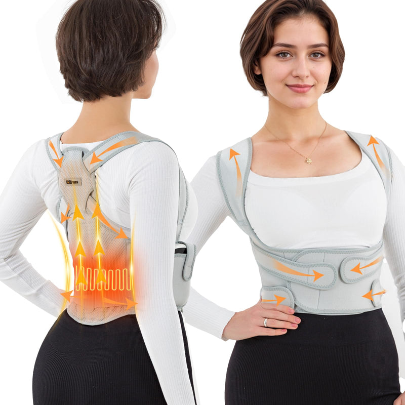 Back Brace Posture Corrector for Women and Men with Detachable Heating Pad - Adjustable Posture Corrector Belt, Relieve Pain in Upper and Lower