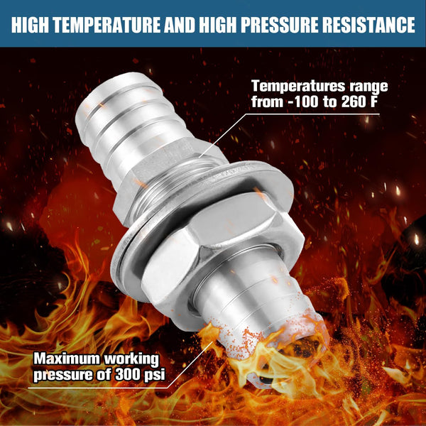 Enoch'S Land 3/4" Hose Barb Thru-Bulk Bulkhead Fitting,304 Stainless Steel Straight Hex Union Fitting for Air Water Fuel