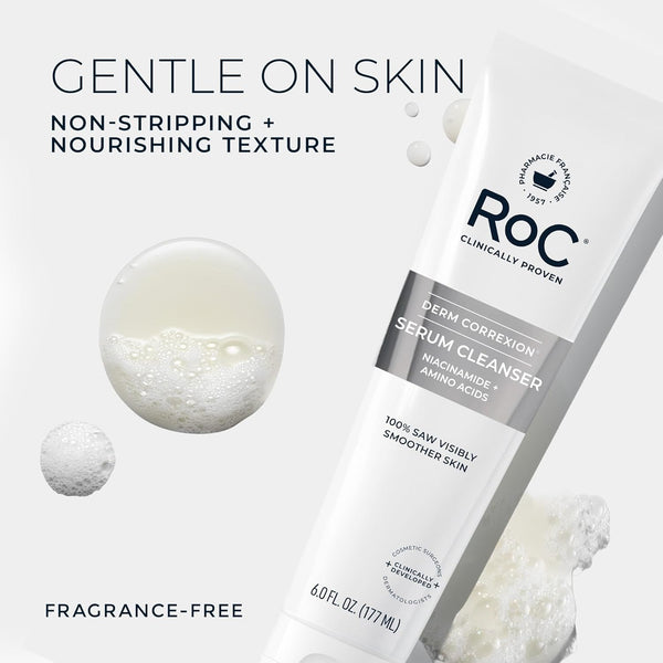 Roc Retinol Correxion Deep Wrinkle Serum Facial Cleanser with Niacinamide for Anti-Aging and Fine Lines, Long-Wear Makeup Remover, Fragrance Free