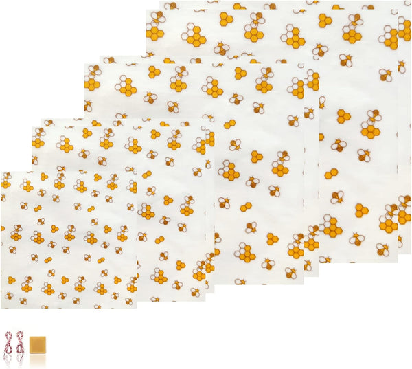 Beeswax Food Wrap (Set of 7) Sustainable Alternative to Aluminum Foil and Albal Paper - for Fruits, Vegetables, Bread, Cheese and Other Foods