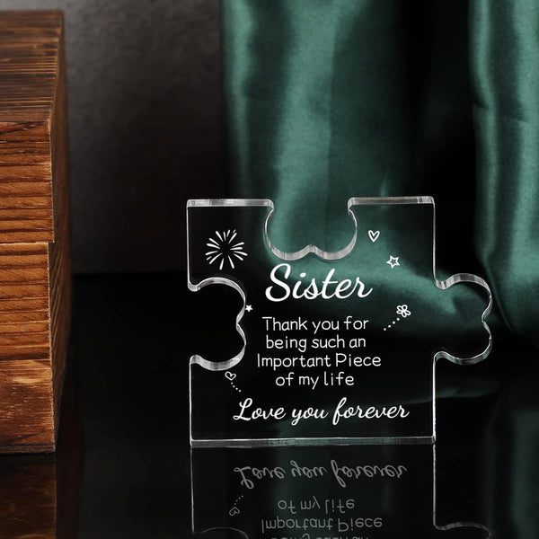 Funnli Sister Gifts from Sister Acrylic Puzzle Plaque - Sister Birthday Gift Ideas 3.35 X 2.76 Inch Desk Decorations - Sister Gifts Birthday