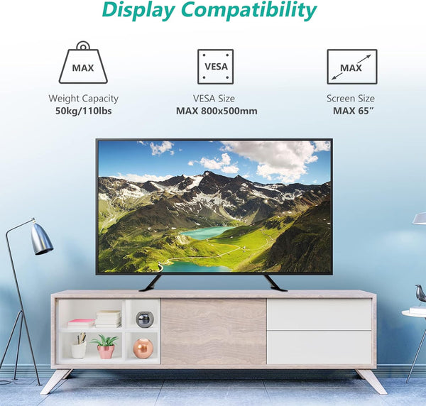 WALI Universal TV Stand 55 Inch TV, TV Stand Mount for 22-65 Inch LCD Flat Screen Tvs, Table Top TV Stands Holds up to 110Lbs Mounting Holes up to