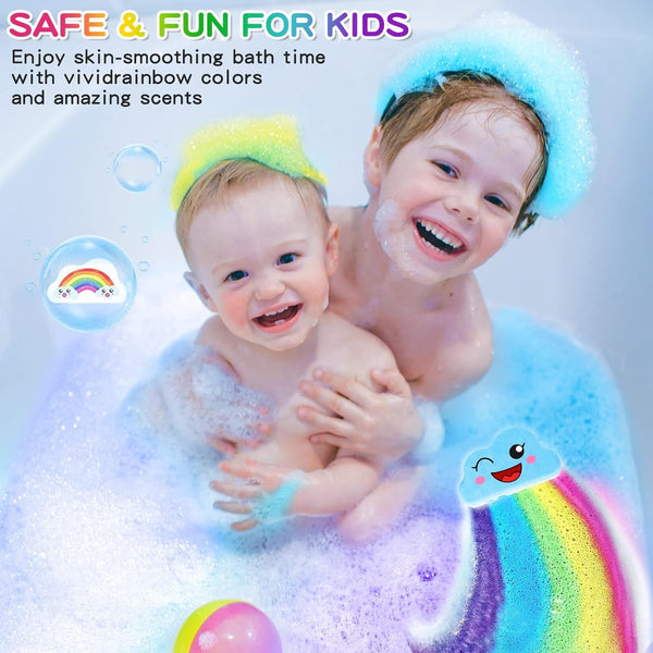 Rainbow Bath Bombs Gift Set, Handmade Organic 4 Pcs Bath Bombs for Kids Girls, Natural Kids Bubble Bath Fizzy, Mothers Day Gifts for Mom, Her, Women